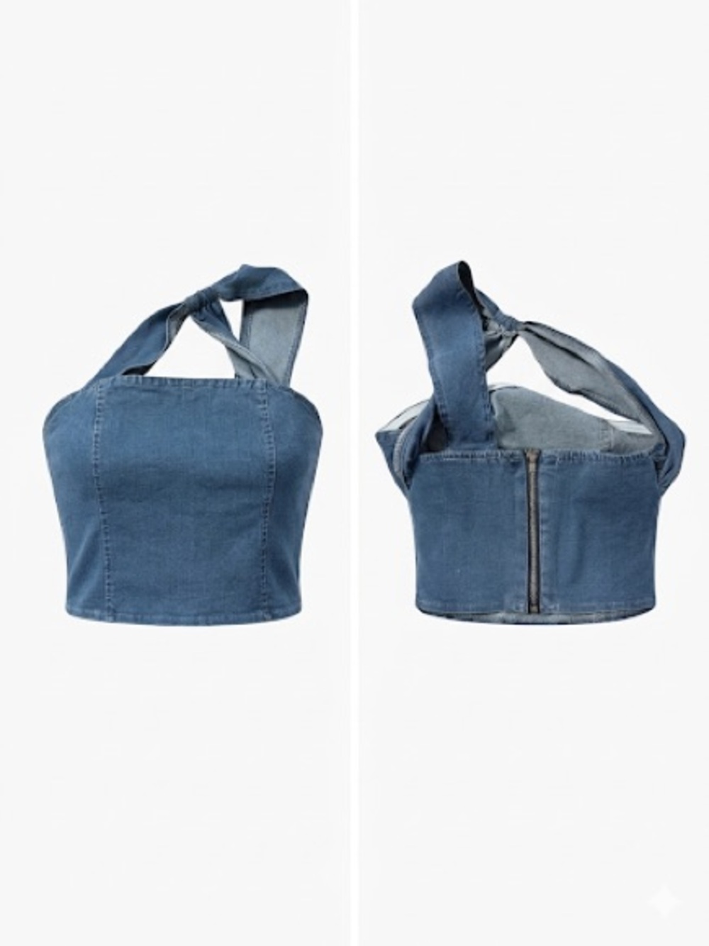 SHEIN Denim Blue Twist-Strap Crop Top